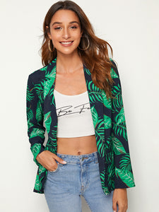 Notch Collar Tropical Print Blazer