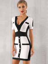 Load image into Gallery viewer, Adyce Button Detail Two Tone Bodycon Dress