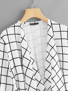 Waterfall Collar Grid Print Coat