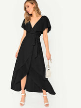 Load image into Gallery viewer, Self Belted Surplice Wrap Cape Dress