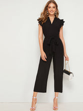 Load image into Gallery viewer, Layered Pleated Sleeve Belted Jumpsuit