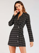 Load image into Gallery viewer, Button Through Grid Blazer Dress