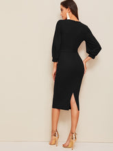 Load image into Gallery viewer, Self Belted Split Hem Surplice Wrap Dress