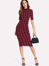 Load image into Gallery viewer, Mock Neck Grid Fitted Dress