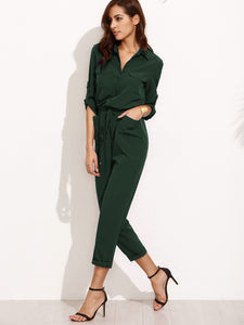 Tie Waist Rolled Sleeve Equipment Jumpsuit