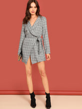 Load image into Gallery viewer, Shawl Collar Self Tie Wrap Plaid Coat