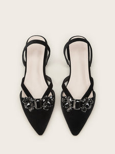 Rhinestone Decor Point Toe Flats