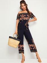 Load image into Gallery viewer, Floral Print Tassel Trim Belted Bardot Jumpsuit