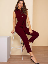 Load image into Gallery viewer, Buttoned Pocket Patched Belted Utility Jumpsuit