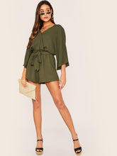 Load image into Gallery viewer, Surplice Neck Bell Sleeve Self Belted Playsuit