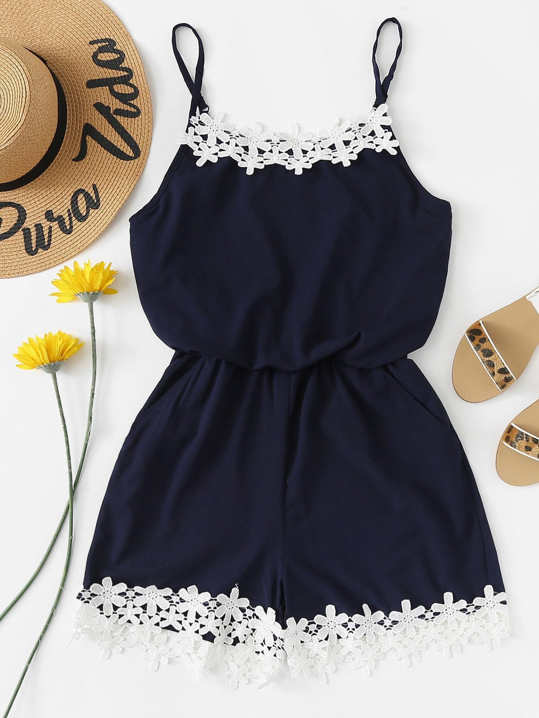 Lace Trim Cami Romper