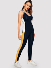 Load image into Gallery viewer, Color-block Lettering Strap Tank Jumpsuit