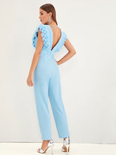 Load image into Gallery viewer, Deep V Neck Layered Pleated Ruffle Trim Jumpsuit