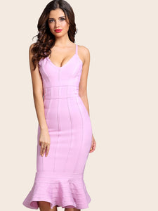 Adyce Solid Fishtail Hem Bodycon Slip Dress