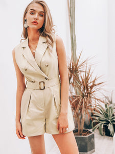 Simplee Notch Collar Buckle Belted Blazer Romper