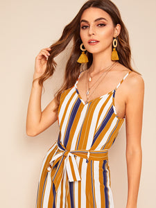 Striped Belted Cami Jumpsuit