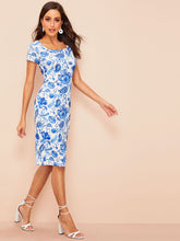 Load image into Gallery viewer, 60s V-Cut Split Back Floral Pencil Dress