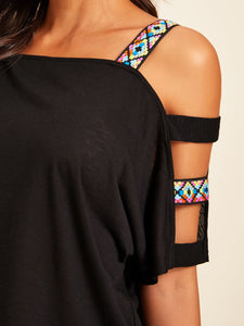 Cut-out Shoulder Top With Aztec Strap