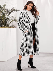 Houndstooth Lapel Longline Coat