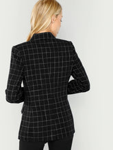 Load image into Gallery viewer, Double Breasted Notched Neck Plaid Blazer