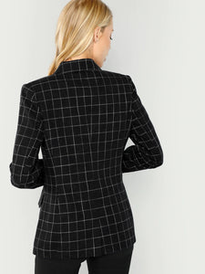 Double Breasted Notched Neck Plaid Blazer