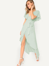 Load image into Gallery viewer, Self Belted Surplice Wrap Cape Dress