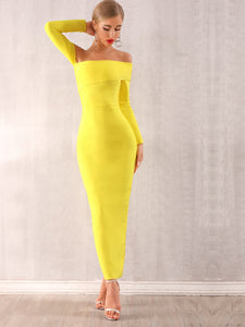 Adyce Neon Yellow Off Shoulder Bodycon Dress