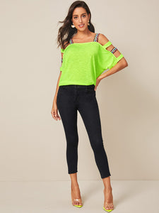 Cut-out Shoulder Top With Aztec Strap