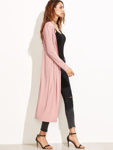 Pink Collarless Longline Duster Coat