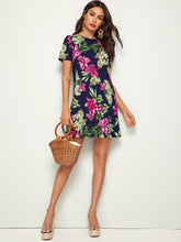 Load image into Gallery viewer, Keyhole Back Tropical Floral Print Tunic Dress