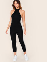 Load image into Gallery viewer, Solid Striped Tape Halter Jumpsuit