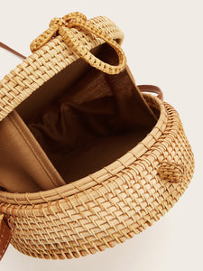 Straw Detail Round Crossbody Bag