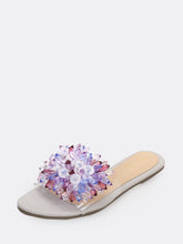 Load image into Gallery viewer, Jeweled Open Toe Band Flat Slide Sandals