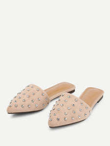 Rhinestone Decorated Mule Flats