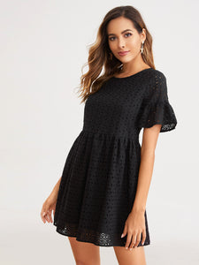 Flounce Sleeve Solid Schiffy Dress