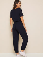 Load image into Gallery viewer, Solid Drawstring Waist Surplice Neck Jumpsuit