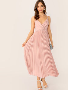 Surplice Neck Pleated Cami Dress