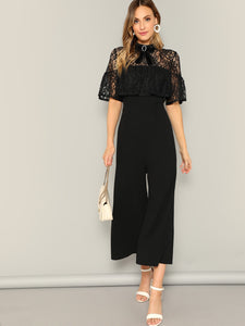 Bow Detail Lace Insert Palazzo Jumpsuit