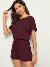 Load image into Gallery viewer, Drawstring Waist Rolled Sleeve Romper