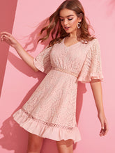 Load image into Gallery viewer, Bell Sleeve Ruffle  Trim Lace Dress