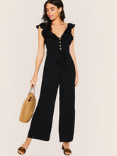 Load image into Gallery viewer, Button Detail Lace Ruffle Trim Sleeveless Jumpsuit