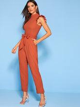 Load image into Gallery viewer, Frill Belted Zip Back Jumpsuit