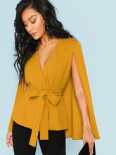 Load image into Gallery viewer, Surplice Neck Tie Waist Cape Coat