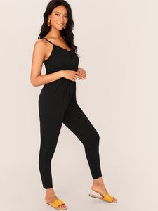 Solid Blouson Slip Jumpsuit