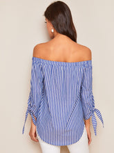 Load image into Gallery viewer, Off Shoulder Knotted Striped Top