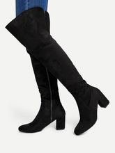 Load image into Gallery viewer, Block Heeled Thigh High Suede Boots