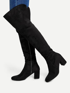 Block Heeled Thigh High Suede Boots