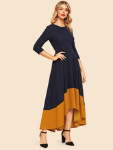 Load image into Gallery viewer, 80s Color-block Dip Hem Flare Dress