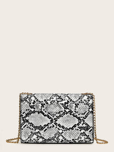 Snakeskin Print Chain Crossbody Bag