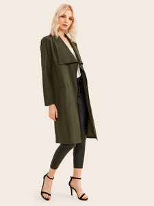 Waterfall Collar Dual Pockets Trench Coat